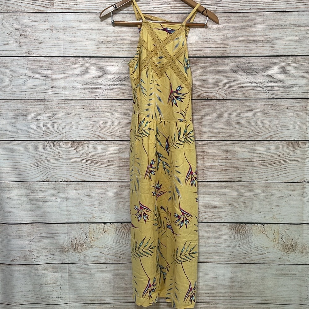 Roxy Tropical Floral Small Mustard Lace Midi Dress